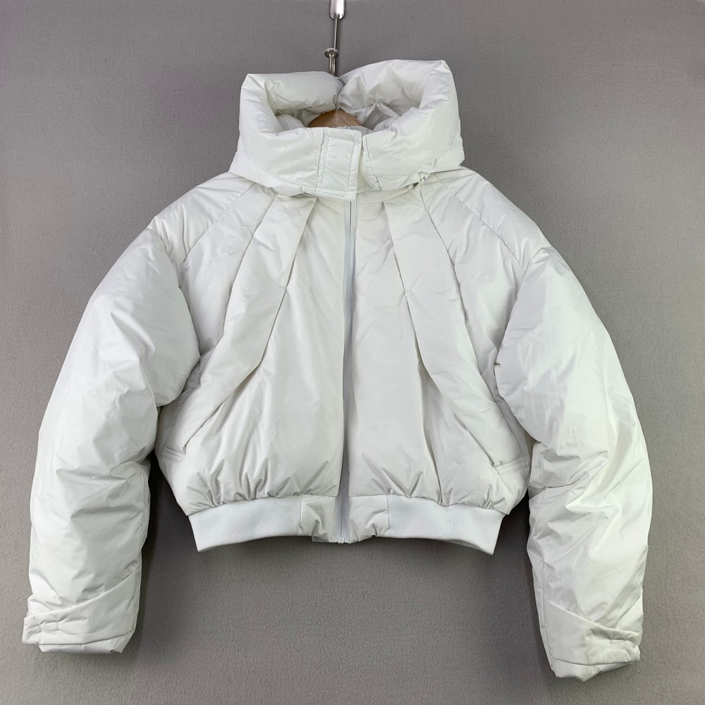 Forever 21 Puffer Jacket Womens Medium White Cropped Quilted Bomber Oversized